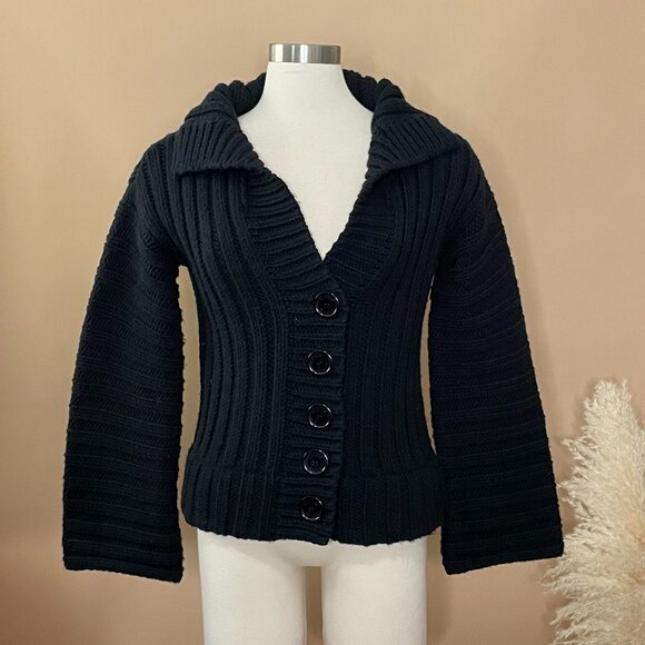 Sweaters - BEBE Thick Cable Knit Chunky Black Button Down Cardigan